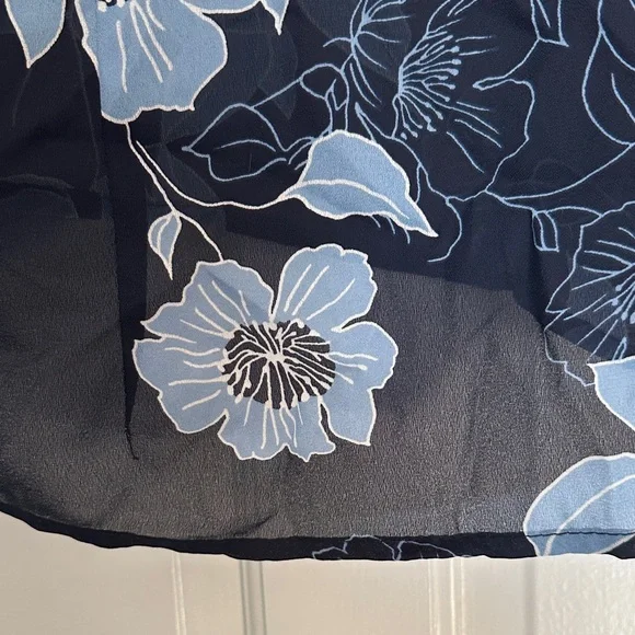 Chapter One Navy Floral Ruffle-Trim Sheer Blouse - Picture 5 of 9